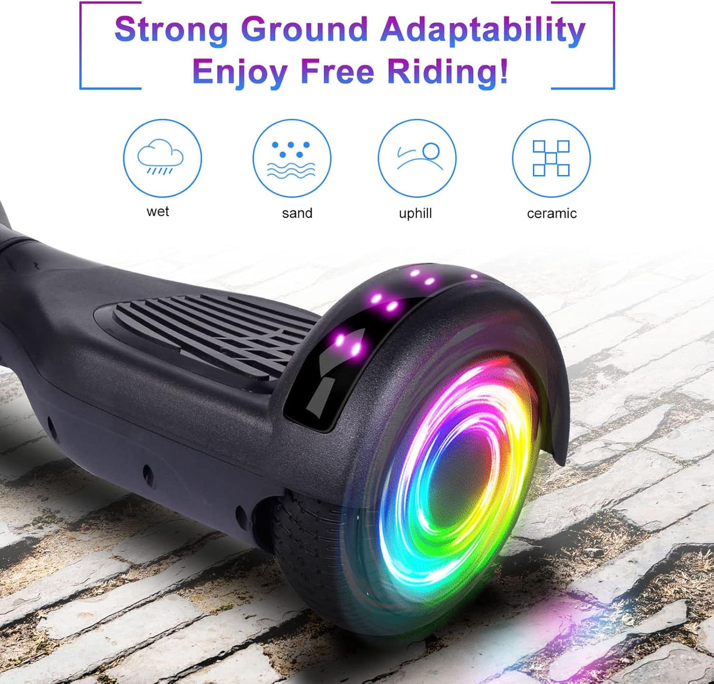 SISIGAD Scooters for Kids Ages 6-12, with Built-in Bluetooth Speaker and 6.5" Colorful Lights Wheels, Safety Certified Self Balancing Scooter Gift for Kids