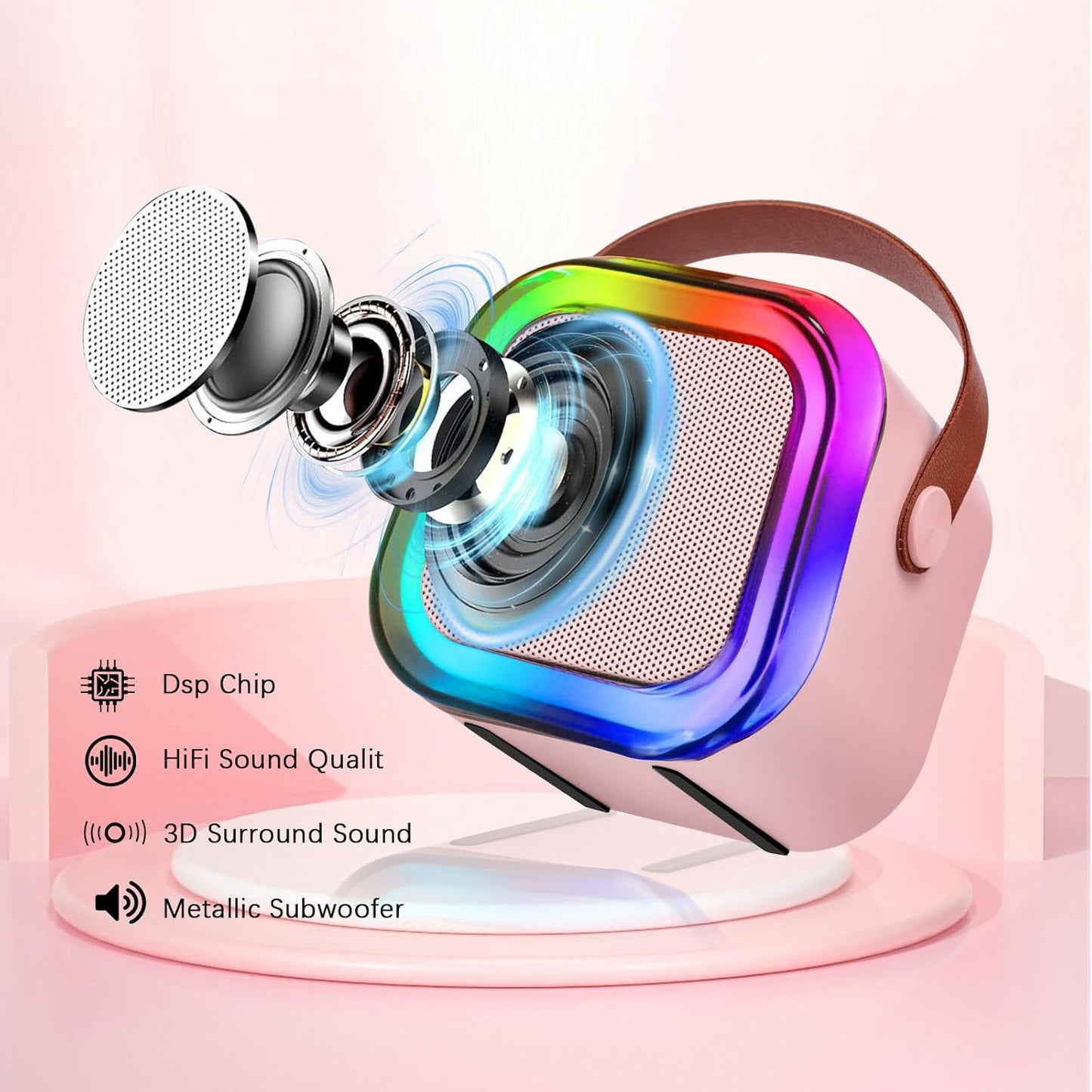 Mini Karaoke Machines for Kids, Girls Portable Karaoke Machine with 2 Microphones Speaker, 3 LED Disco Lights,5 Funny Sound, Gift for Boy Toddler Teen Adult Birthday Holiday Home Party