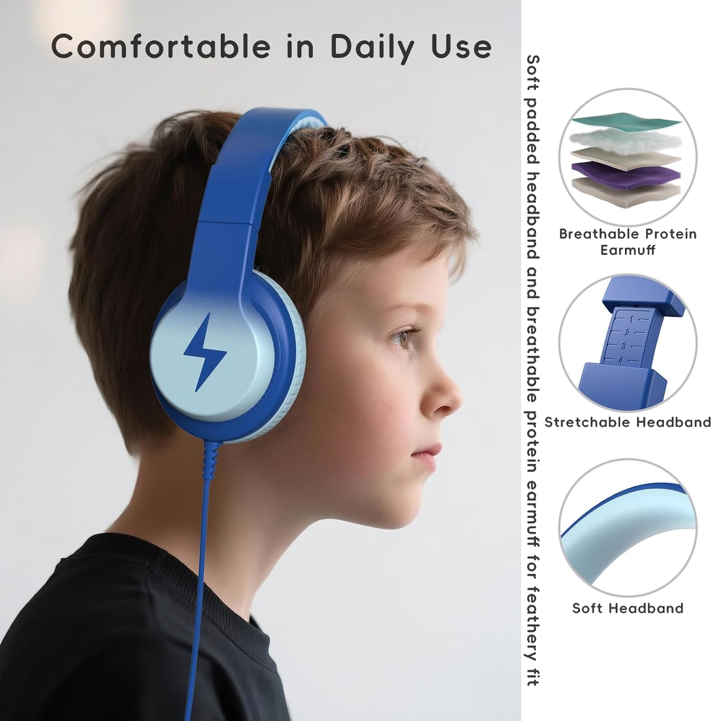 Kids Wired Headphones for Kids with Microphone, 85/94dB Volume Limiter Headphones for Girls Boys, Light Blue