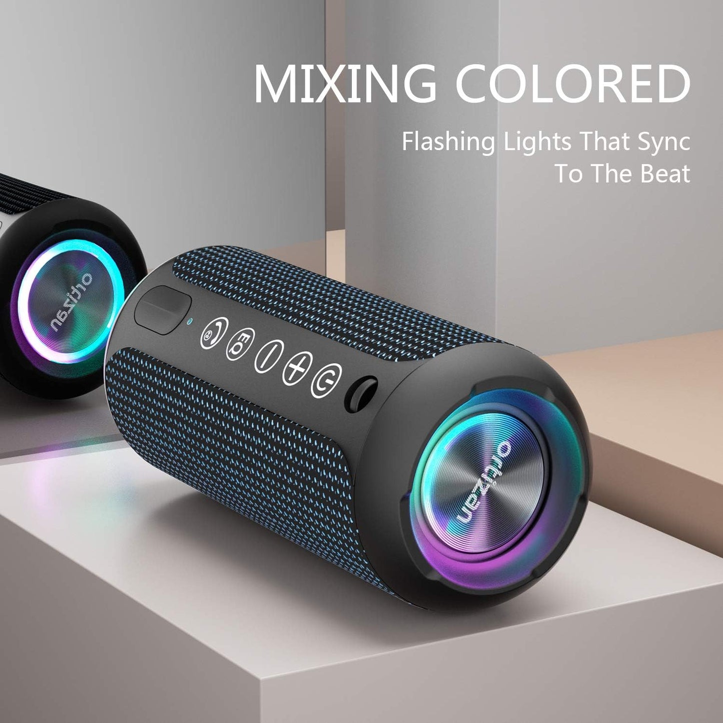 Ortizan Portable Bluetooth Speakers, IPX7 Waterproof Wireless Speaker with 24W Loud Stereo Sound, Outdoor Speaker with Bluetooth 5.3, Deep Bass, RGB Lights, Dual Pairing, 30H Playtime for Home, Party
