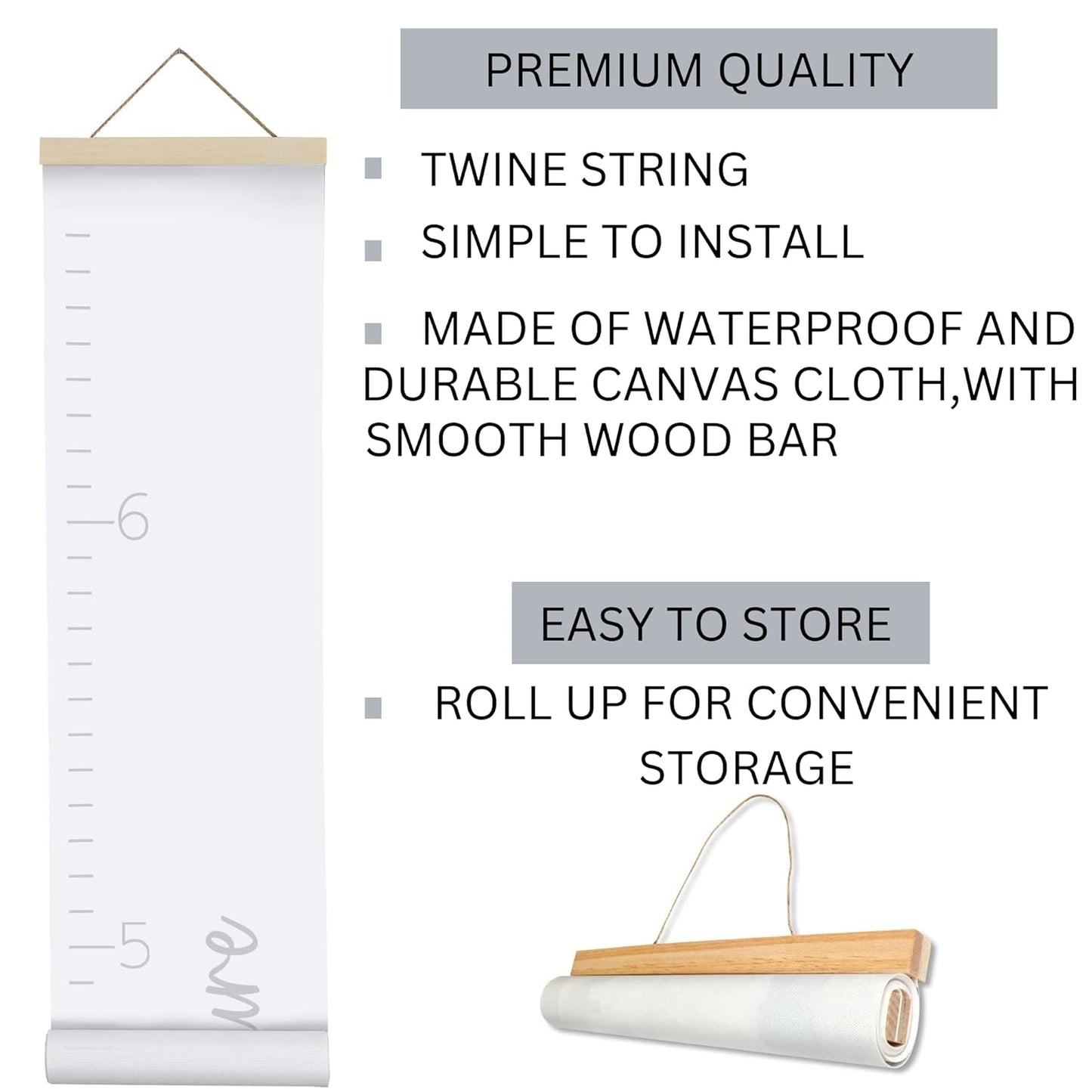 Morxy Canvas Growth Chart for Kids - Unisex Kids Room Wall Decor - Measuring Height Chart- Wall Tape with Height Chart for Kids (Canvas Loved Beyond Measure, White)