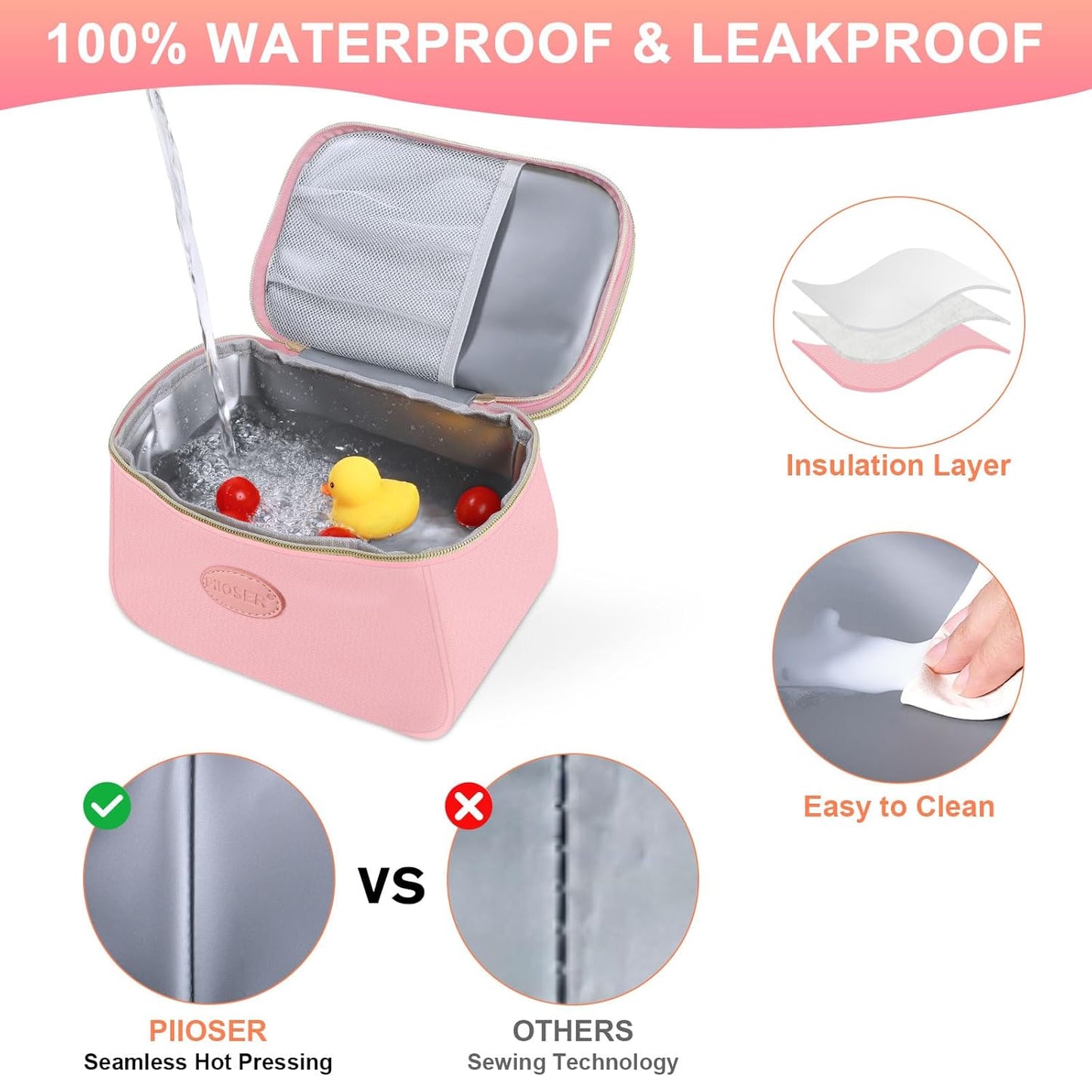 PIIOSER Breast Milk Cooler Bag with 2 Ice Pack, Fit 6 Breastmilk Storage Bags Up to 8Oz, Insulated Baby Bottles Tote Bag for Daycare and Breastfeeding Mom (Pink-XS)