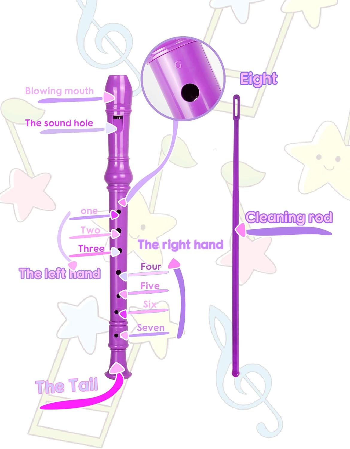 Mr.Power Soprano Recorder C Key 8 Hole German Fingering Clarinet ABS Music Flute Present for Beginner Graduation School Education Family (Purple)