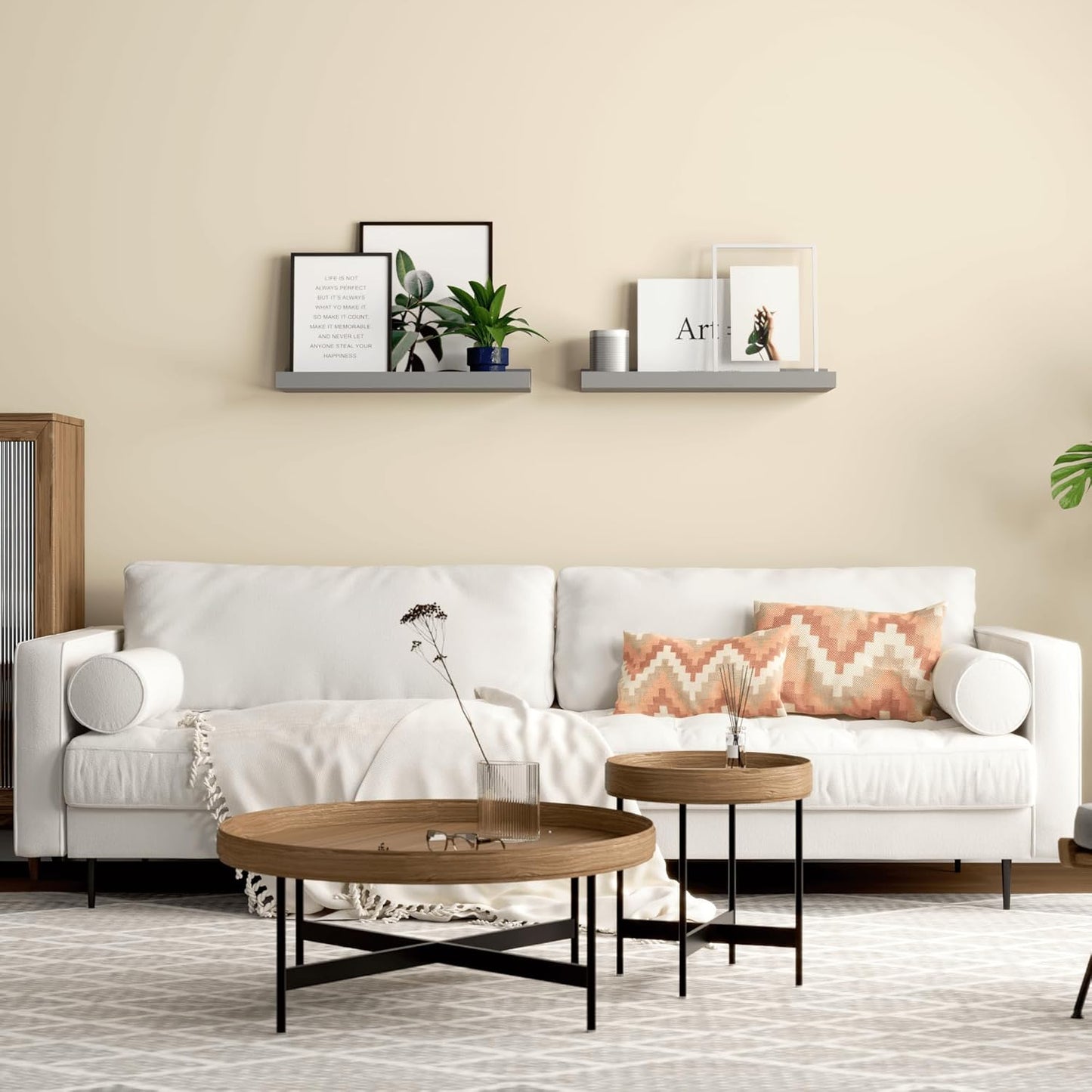 Floating Shelves for Wall, Wall Shelves Set of 2, Bedroom Shelves with Lip, Display Picture Ledge Shelf for Wall Decor Bedroom Living Room Bathroom Kitchen - Grey