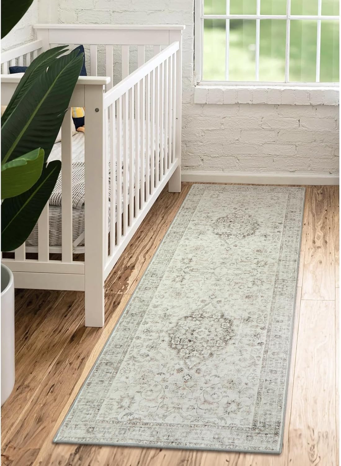 LIVEBOX Washable 2x6 Runner Rug for Bathroom, Non Slip Kitchen Mats for Floor Entryway, Boho Indoor Front Door Mat Low-Pile Runners for Hallways, Farmhouse Rugs for Bath Laundry, Taupe