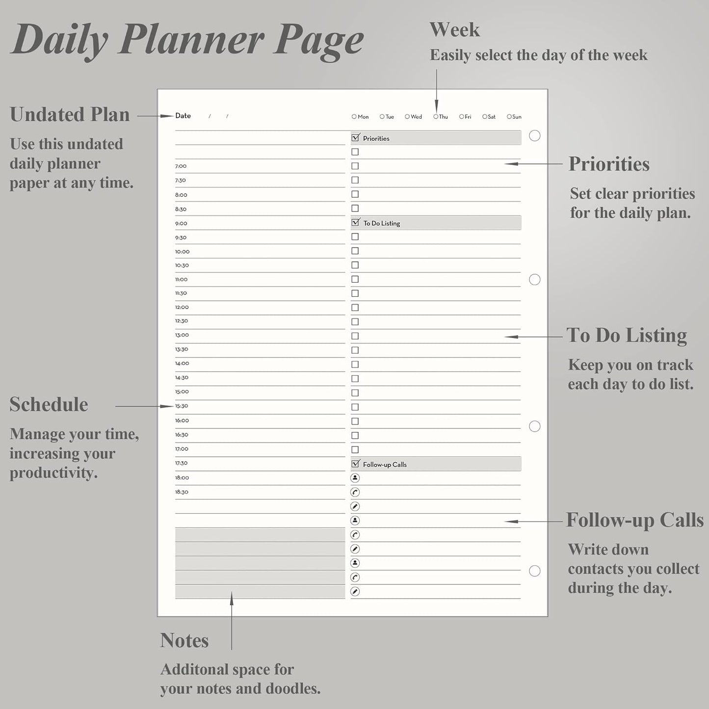 EMSHOI Daily Planner Refill 8.5" X 11", 80 Sheets, 160 Pages A4 4-Ring Binder Planner Inserts, Thick Cream Color Refill Paper, 100 GSM Loose Leaf, A4 Paper Refills with Gift Box