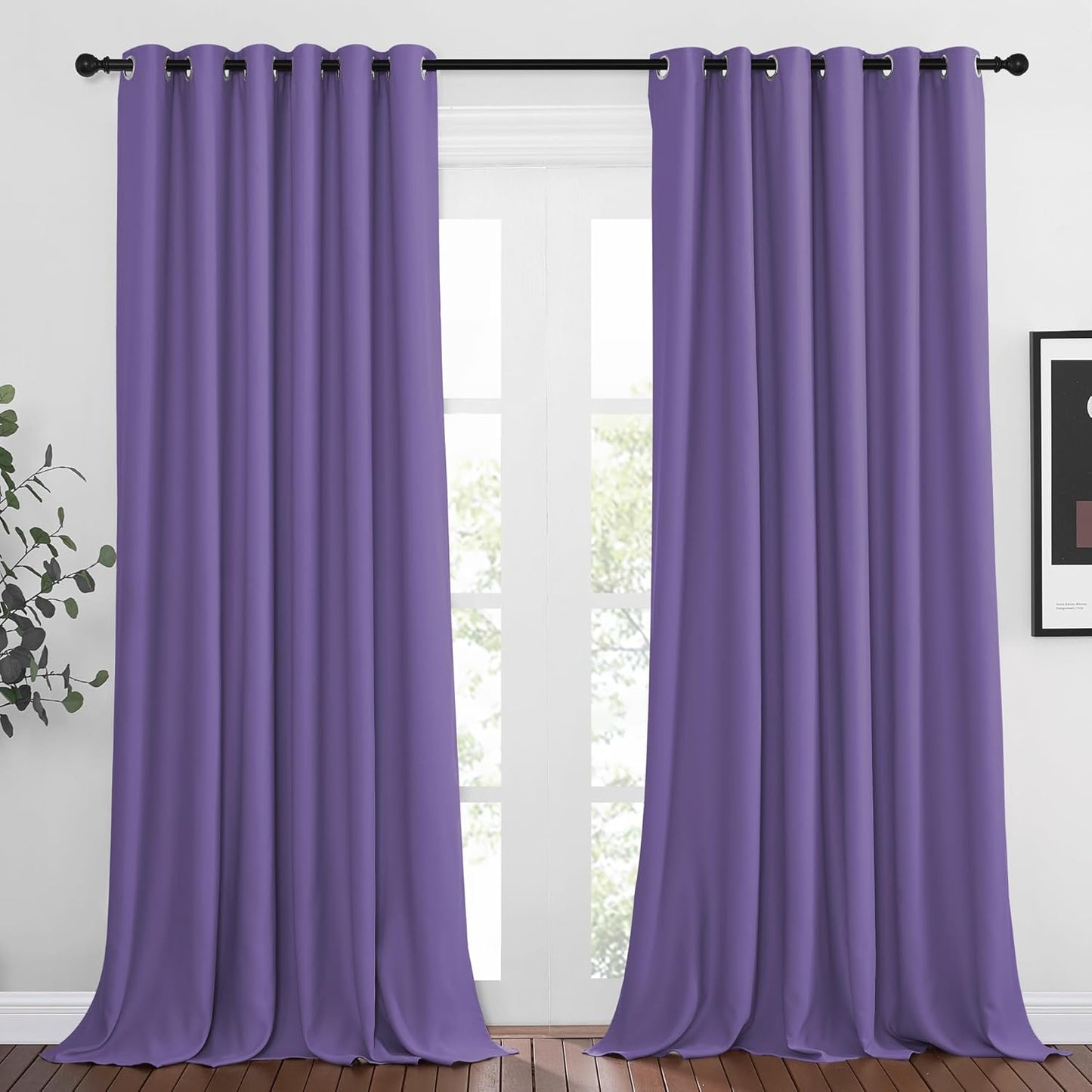 NICETOWN Blackout Curtain Panels 95" L - Window Treatment Energy Saving Thermal Insulated Solid Grommet Blackout Drapes for Living Room (Lilac Purple, 1 Pair, 80 by 95-Inch)