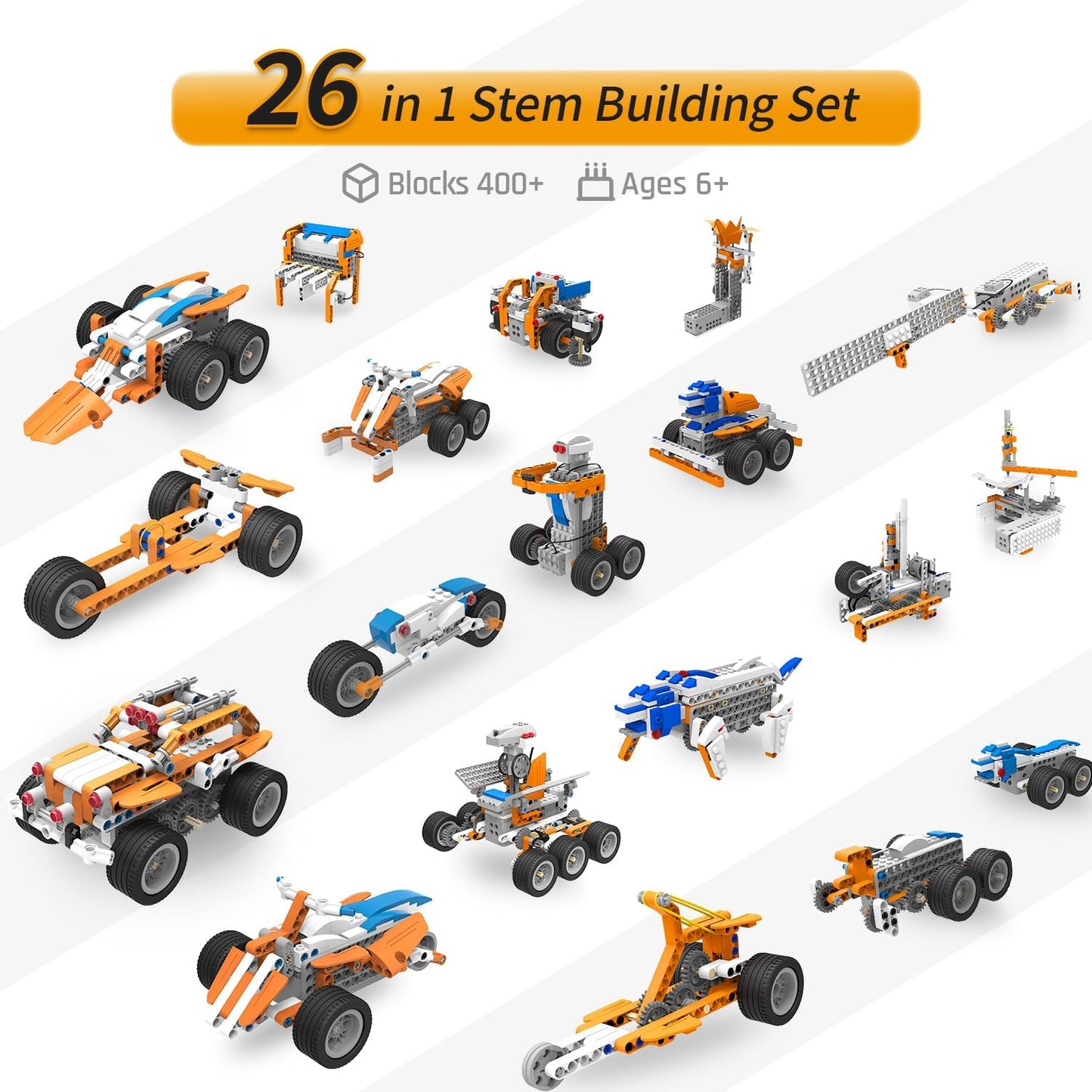 STEM Coding Robot Kits for Kids Ages 6+, 26-in-1 Educational Programmable Scratch Coding Robotics Kit, APP RC Robot Jeep Car Birthday Children's Day Gift for Boy Girls(400+ Pcs)