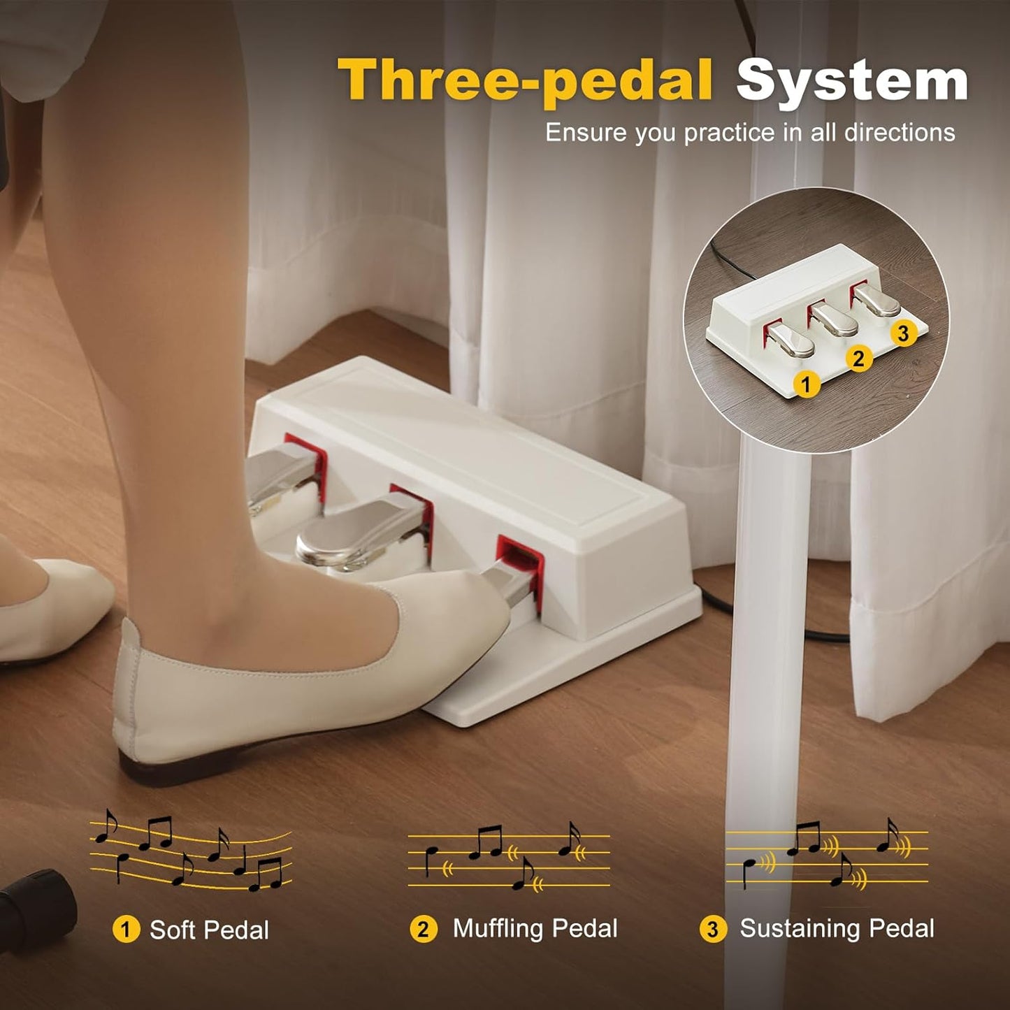 MUSTAR 88 Key Piano Keyboard for Beginners, Semi Weighted Electric Piano Keyboard 88 Keys, Portable Digital Piano 88 Key Weighted with 3-Pedal Unit, Built-In Speakers, USB/MIDI Connecting (White)