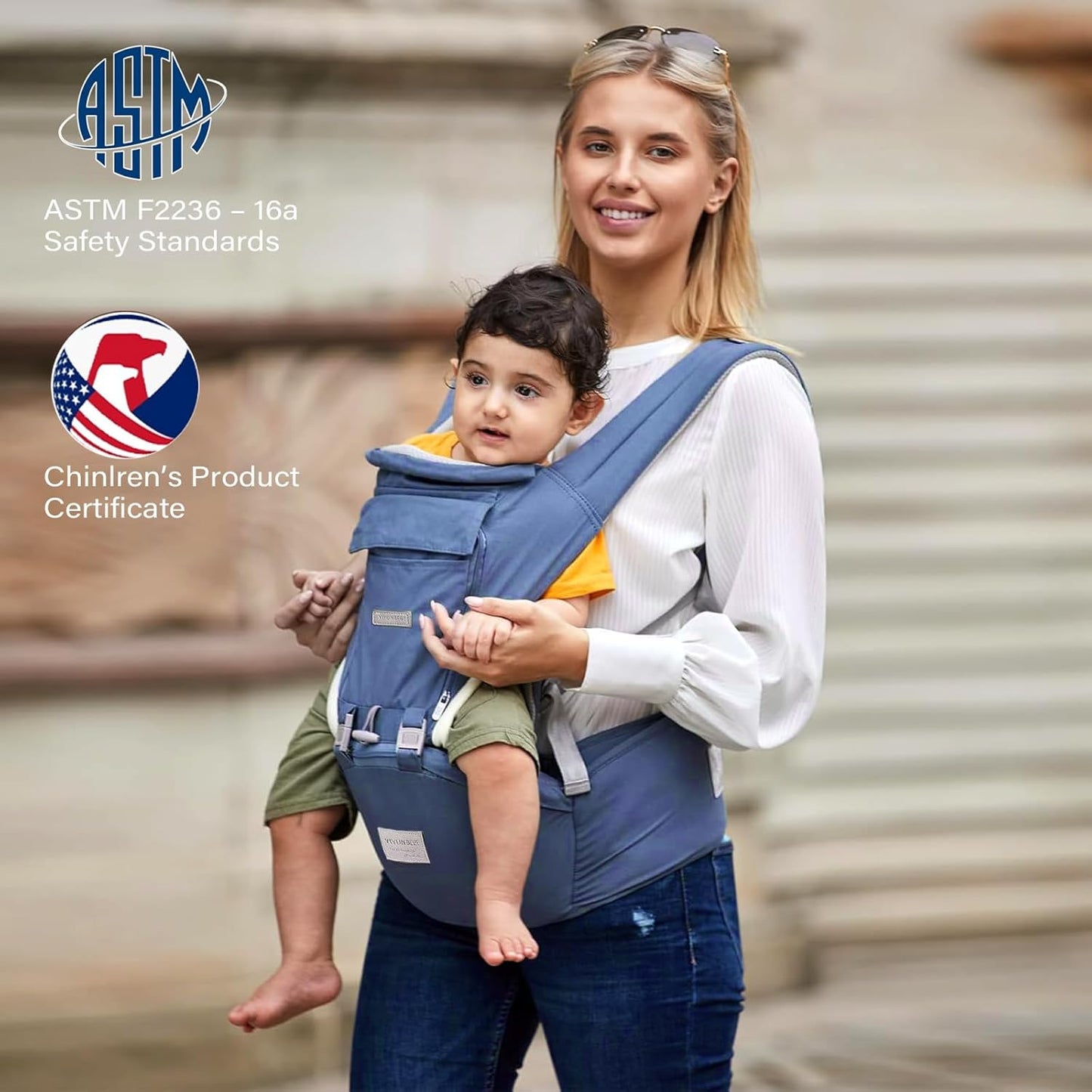 Baby Carrier, 3-in-1 Baby Carrier Newborn to Toddler with Hip Seat (Ergonomic M Position) for 0-36 Month/7-45lbs, Adjustable Size for Enhanced Lumbar Support, Perfect for On-The-go, Blue