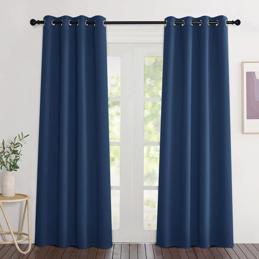 NICETOWN Moroccan Blue Blackout Curtains 84 inch Length 2 Panels, Grommet Thermal Insulated Window Treatments Light & Sound Reducing Drapes for Living Room/Bedroom, W46 x L84