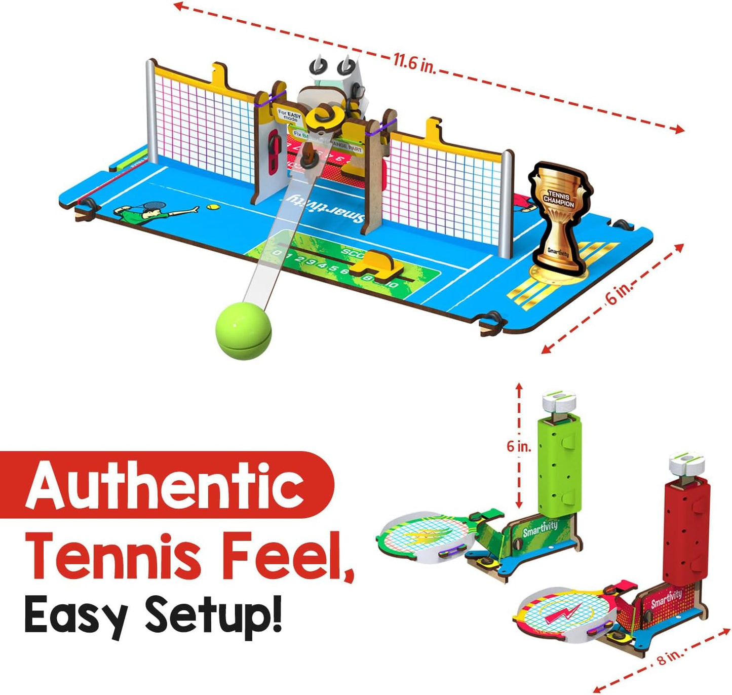 Smartivity Tabletop Tennis - Pickleball Game Kit for Kids 6 to 12, 2-Player STEM Toy with Mechanical Rackets & Scoreboard, Birthday Gift for Boys & Girls Age 6,7,8,9,10,11,12,13,14 Years