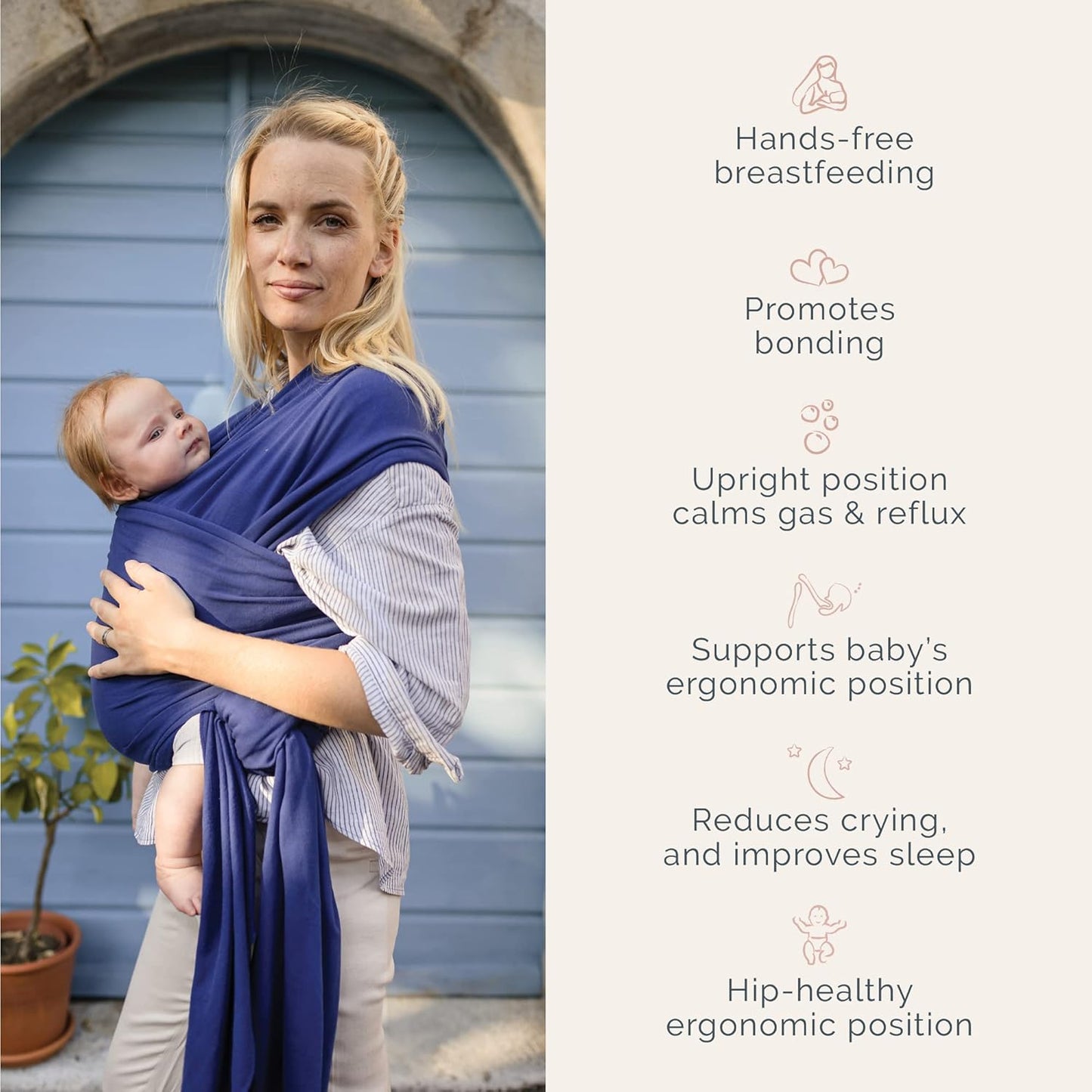 Boba Baby Wrap Carrier – Original Baby Sling Carrier for Newborns (7–35 lbs), Soft, Secure, Hands-Free & Ergonomic, Ideal for Comfortable Bonding, New Parents (Serenity Dark Blue)