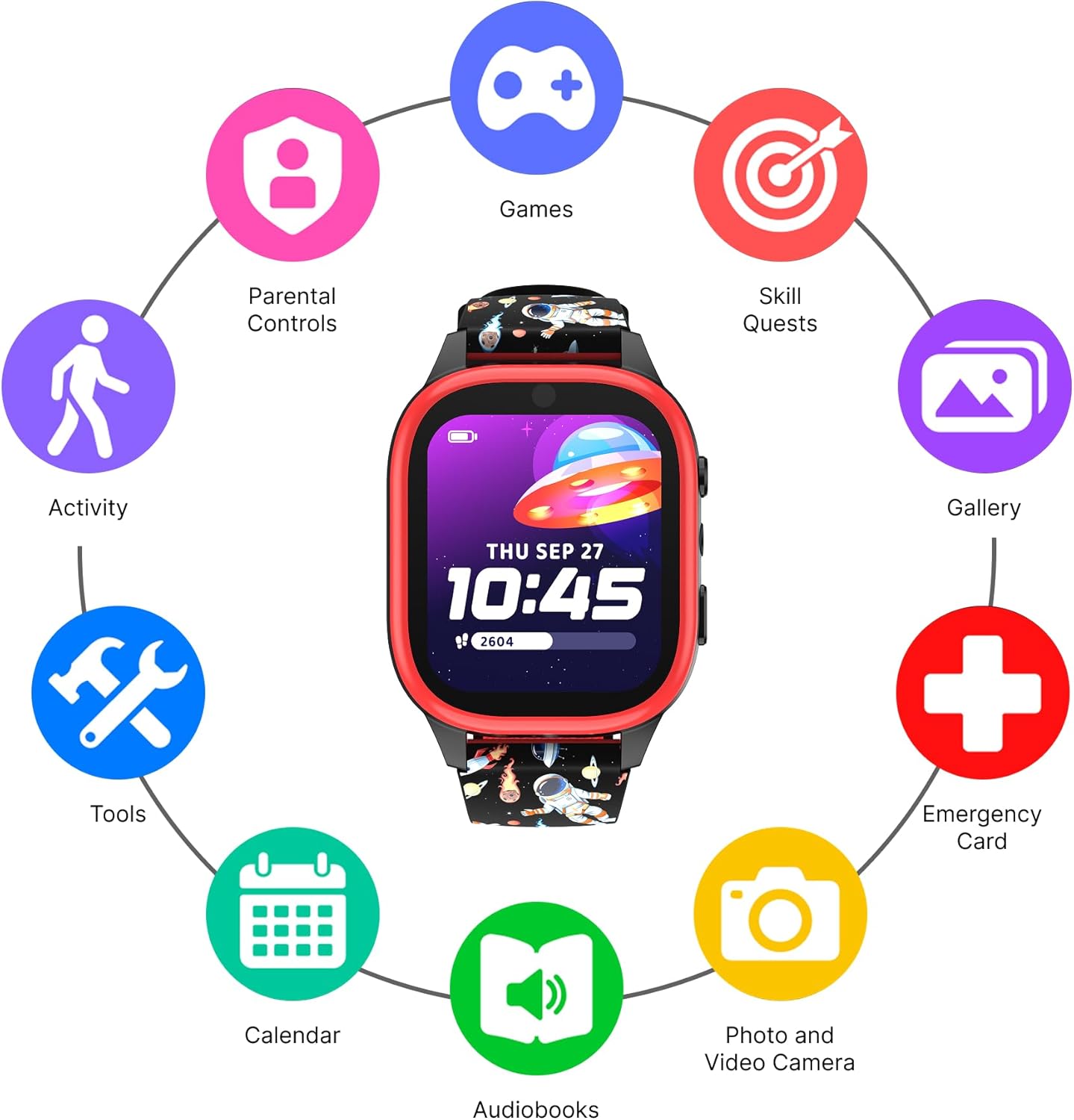 PlayZoom 4 Kids Smartwatch, Educational Tech Toy – 25+ Games, Selfie Camera, Audiobooks, Step Tracker, Water‑Resistant, Parental Controls, Long Battery, Ages 4‑12