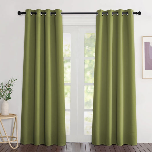 NICETOWN Room Darkening Doorway Curtains 80 inches Long for Bedroom - Grommet Light & Heat Blocking Window Treatments Sound Reducing Drapes for Living Room (2 Panels, W46 x L80, Fresh Green)