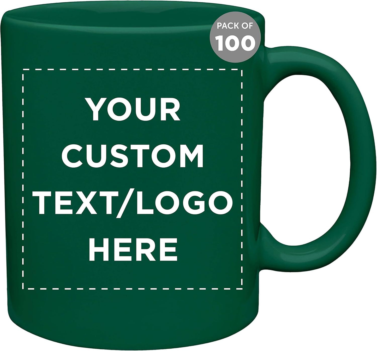 Custom Ceramic Coffee Mugs 11 oz. Set of 100, Personalized Bulk Pack - Coffee cup set, Iced coffee cup, Gaming mug - Green