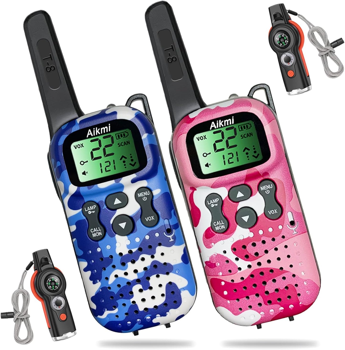 Kids Walkie Talkies Toys Boys Gifts 5 6 7 8 9 Year Old Outdoor Toys for Kids 2 Way Radio with Camping Gear Army Soldier Pretend Play Birthday Present Boy (Blue Pink)