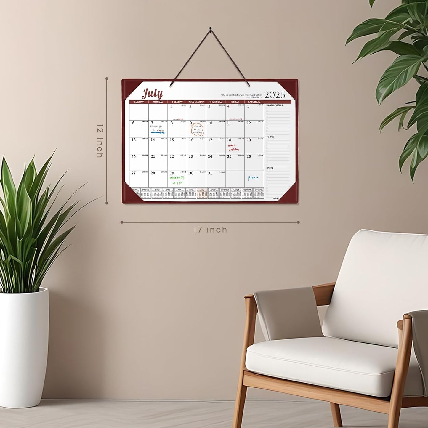 Ospelelf Desk Calendar 2025-2026 Wall Monthly Planner 12"x17" Leather Pad with Protective Cover 18 Months July 2025 to December 2026 Brown