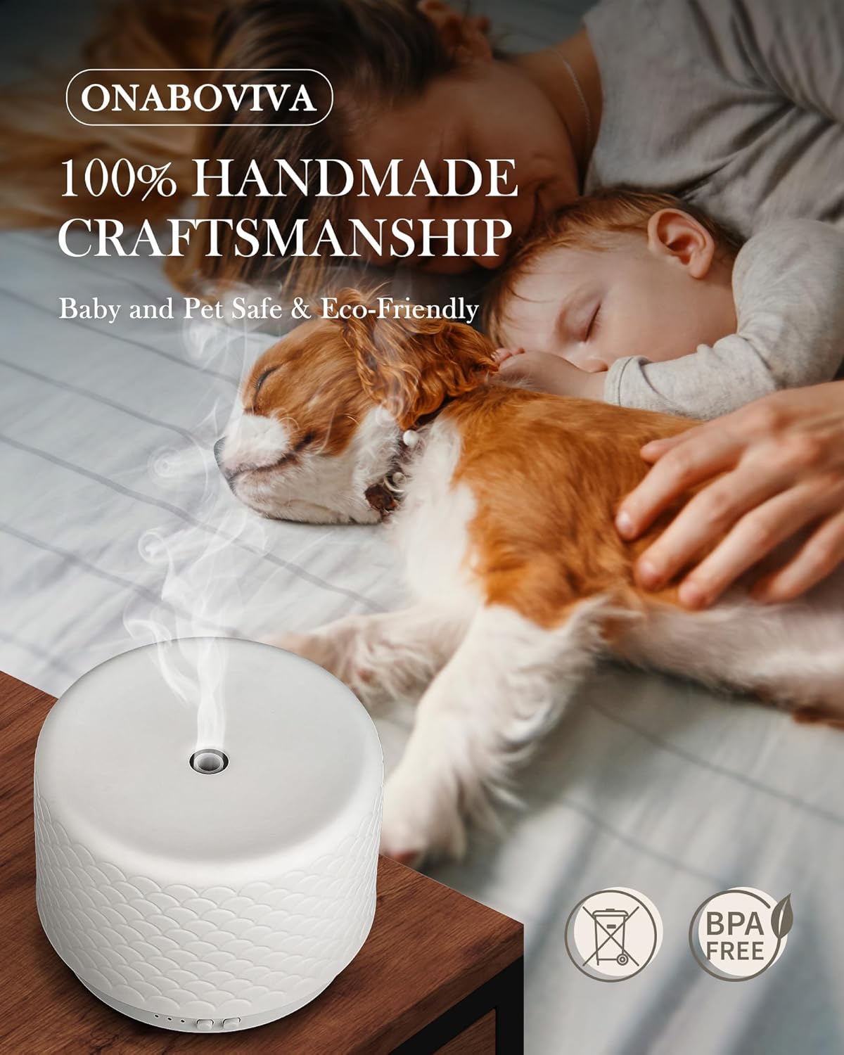 Ceramic Essential Oil Diffuser 280ml- Aromatherapy Diffuser with Ultrasonic Cool Mist Humidifier, Night Light, Timer, Auto Shut-Off, Large Room Aroma Diffuser for Home, Bedroom, Office, Yoga