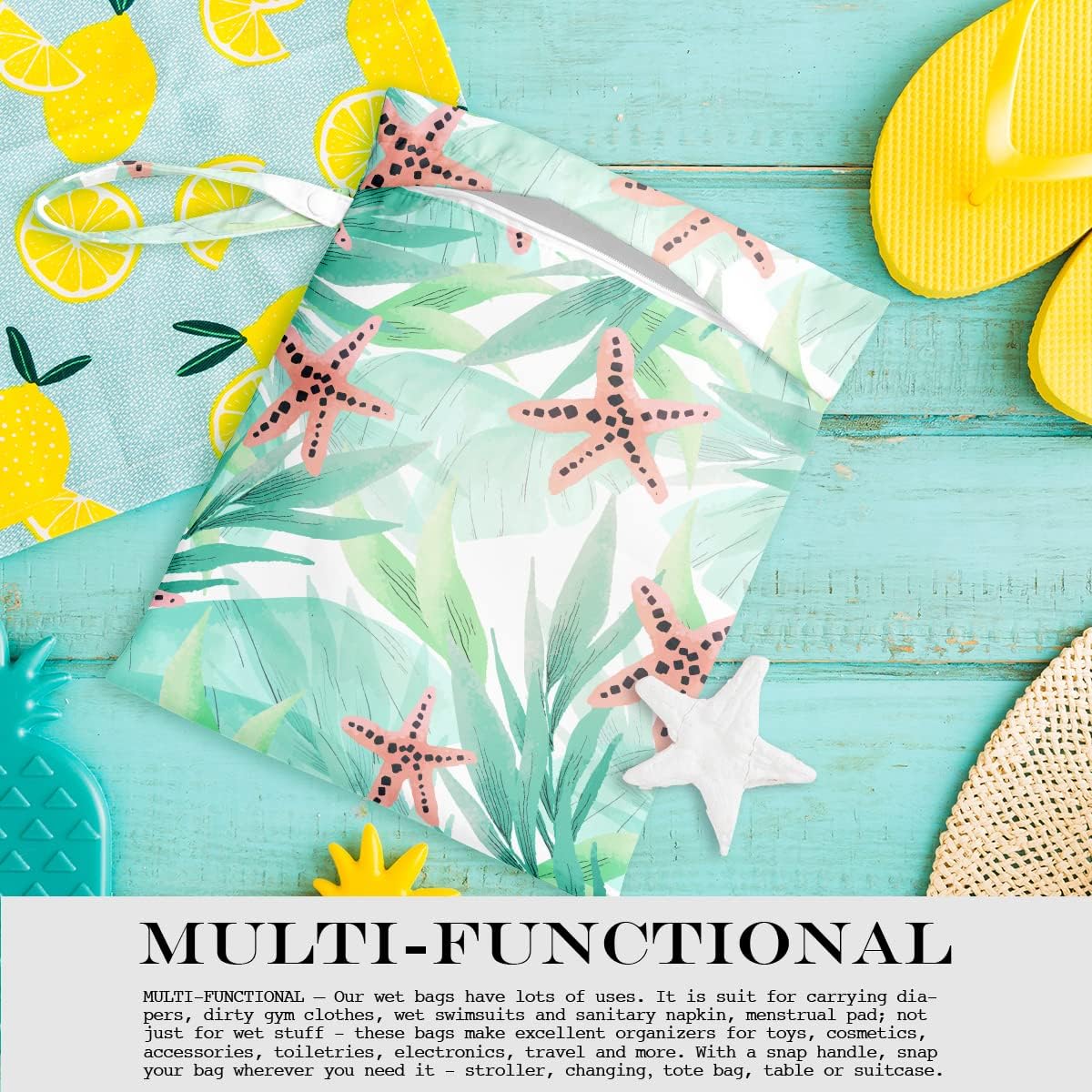 Wet Bag, Wet Dry Bag, Wet Bag for Swimsuit, Travel, Beach, Pool, Diapers, Dirty Yoga Gym Clothes, Makeup Bag, Waterproof Reusable Beach Bag Ocean Decor Starfish Sea Horse Anchor