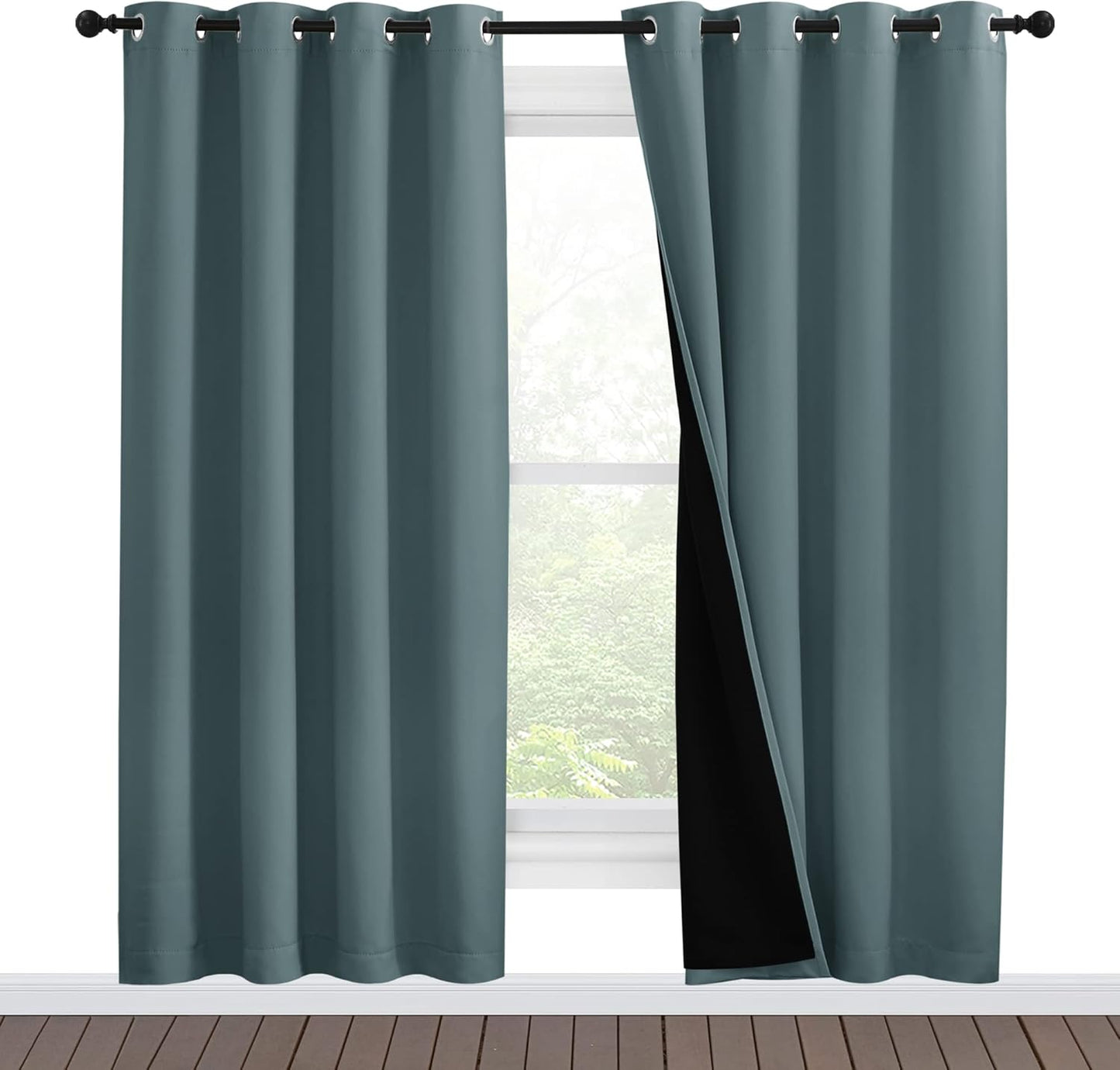 NICETOWN 100% Blackout Window Curtain Panels, Full Light Blocking Drapes with Black Liner for Nursery, 78-inch Drop Thermal Insulated Draperies (Greyish Blue, 2 Pieces, 55-inch Wide Per Panel)