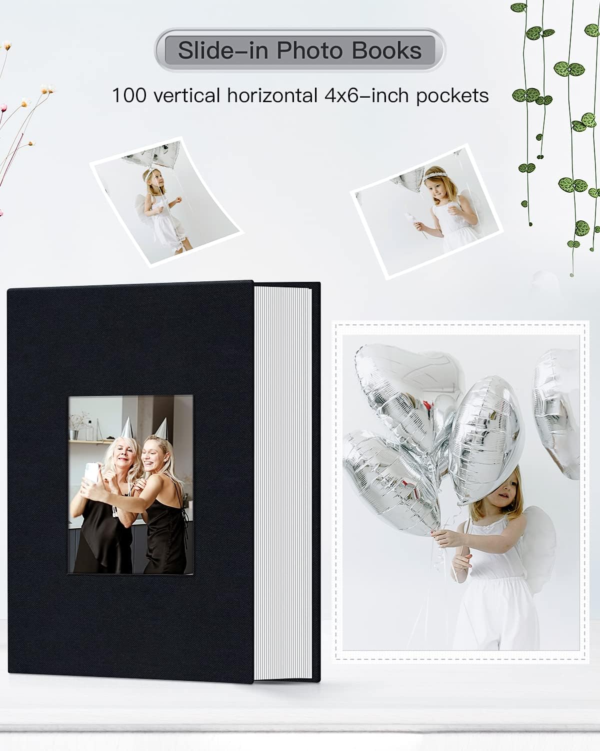popotop Photo Album 4x6-100 Photos Photo Books with 100 Vertical Pockets,Linen Cover Albums for Family Wedding Anniversary Baby Vacation Pictures