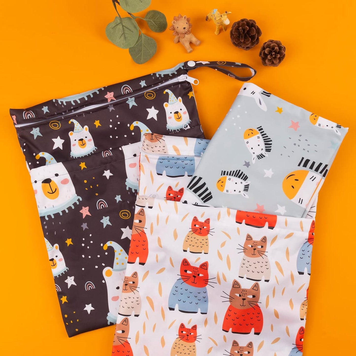 babygoal Wet Dry Bags for Baby Cloth Diapers, Washable Travel Bags, Beach, Pool, Gym Bag for Swimsuits & Wet Clothes with Two Zippered Pockets 3 Pack, 3LN26