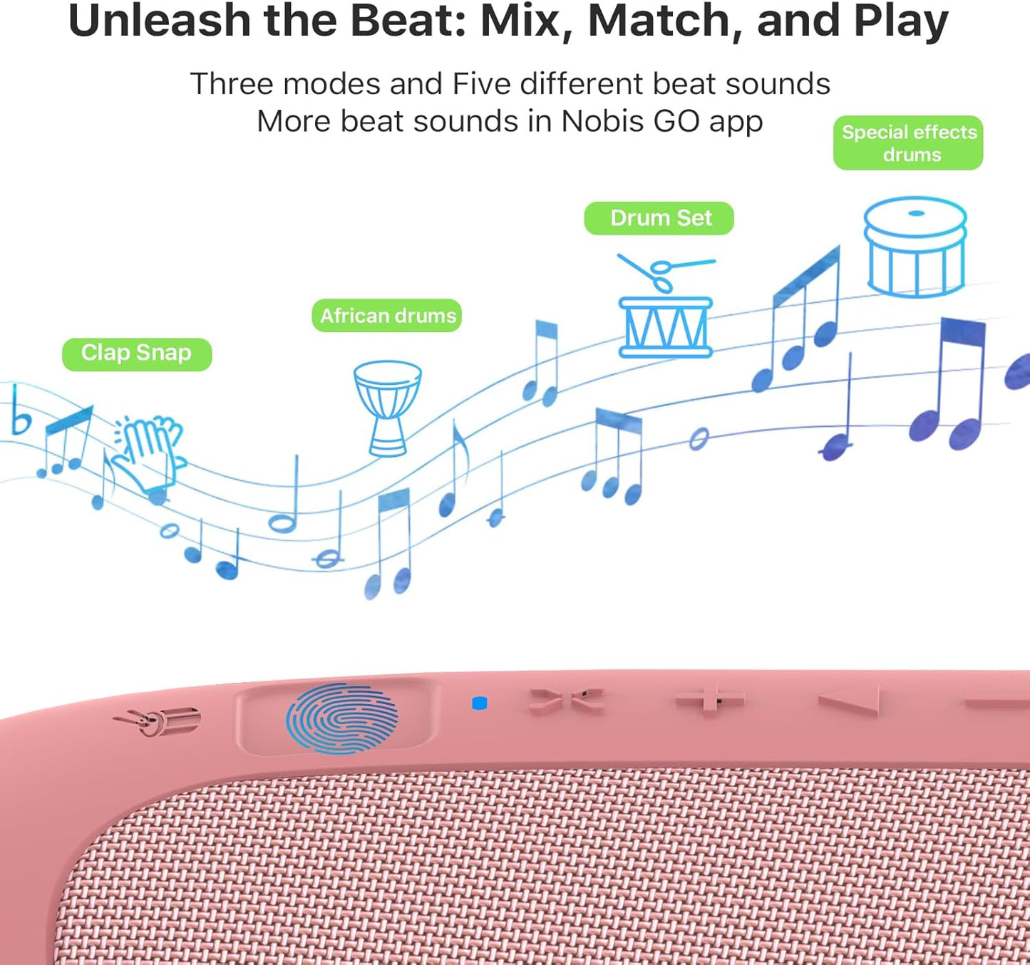 NOBIS Clip N1 Portable Bluetooth Speaker with App, Beat Mode, Up to 24H Playtime, IP68 Waterproof, BT 5.3, HD Sound, Stereo Pairing, Custom EQ, Perfect for Outdoor, Home and Adventure (Pink)