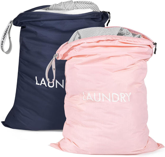 MissBoy 2 Pack Laundry Bags, Nylon Washable Wet Dry Bag, Travel Laundry Bags for Dirty Clothes, Swimming Bathing Suit Workout Wet Clothes Bag