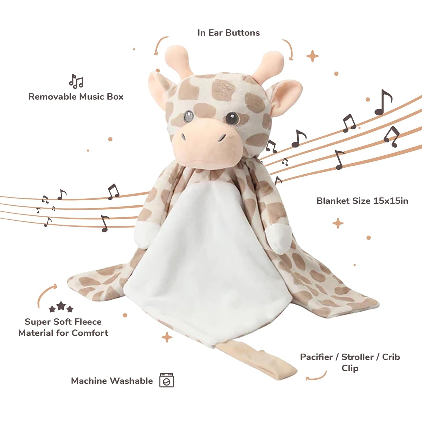Love By Emi Baby Music Lovey Beige & White Giraffe, Baby Sleep Soother for Crib & Cuddle Bedtime, White Noise with Heartbeat & Lullaby, Plush Sound Toy, Stuffed Animal for Newborns, Infants & Toddlers