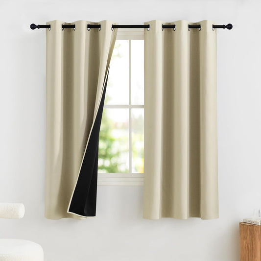 NICETOWN 100% Blackout Curtains for Bedroom Solid Thermal Insulated Grommet Room Darkening Curtains & Drapes Luxury Decor for Living Room Nursery, 52 x 84 Inch, Cream, 2 Panels