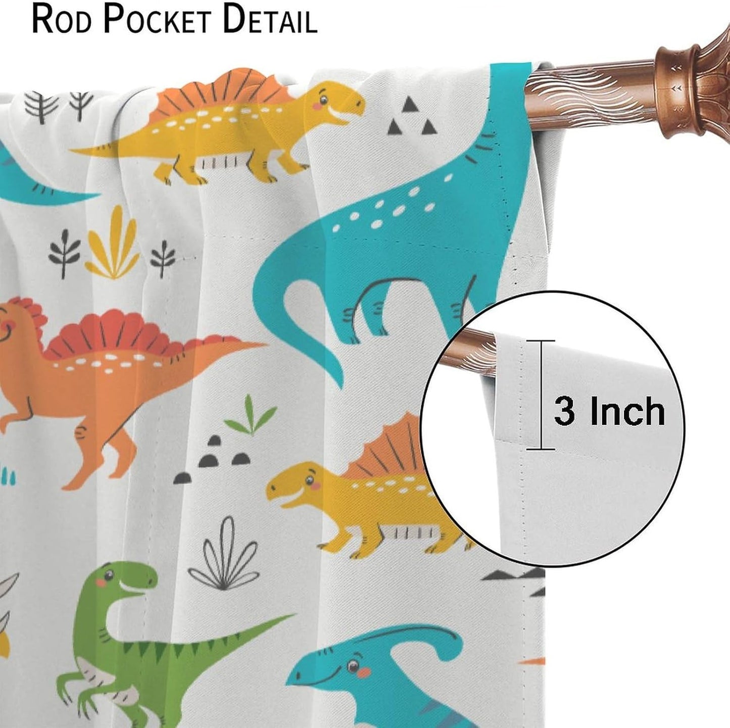 Kids Dinosaur Curtains for Boy Girl Bedroom Decor Cartoon Dino Colorful Cute Funny Animal Wildlife Printed Blackout Rod Pocket Window Drapes for Baby Nursery Playroom Living Room W31.5xL72in 2 Panels