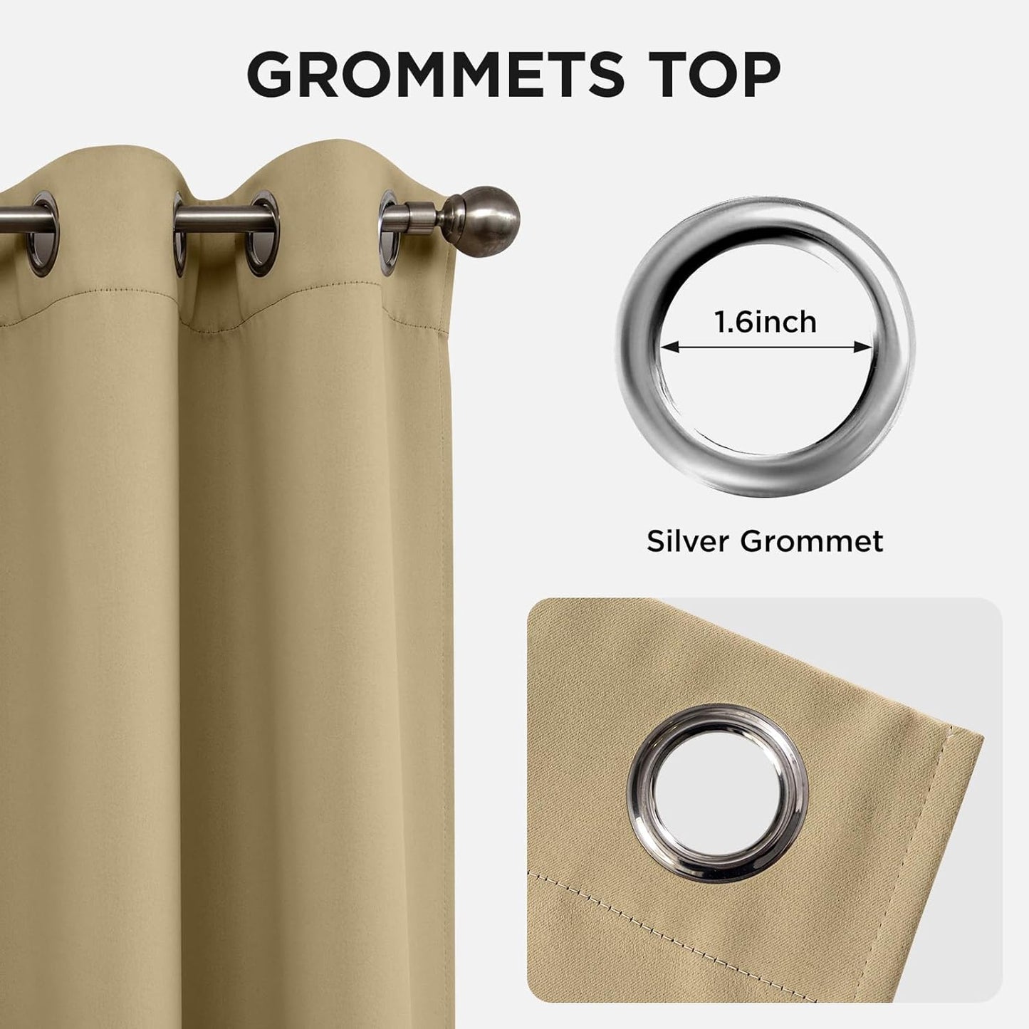 Joydeco Blackout Curtains 108 Inches Long 1 Panel, Thermal Insulated Long Curtains& Drapes 1 Piece, Room Darkening Grommet Drapes for Living Room Bedroom Window (W70 x L108 Inch, Beige)