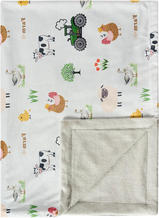 Baby Blanket 30x40 Inches Soft Double Layer Fleece Throw with Great Farm Print Gender Neutral Crib Blanket for Infant, Toddler, Newborn Baby Girl or Boy Shower Gift