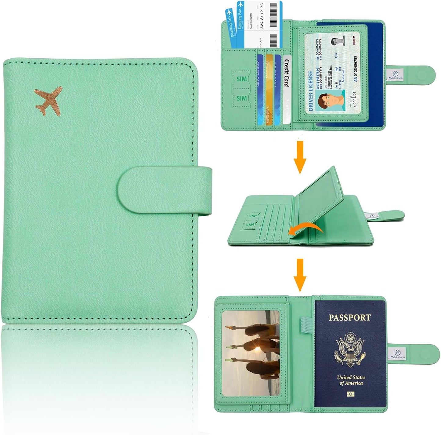 Melsbrinna Rfid Passport Holder for Travel women/Men, Cute Passport Wallet Rfid Blocking Card Slots, Rfid Passport Cover/CaseTravel Wallet, Passport Book Holder (1, Green3)