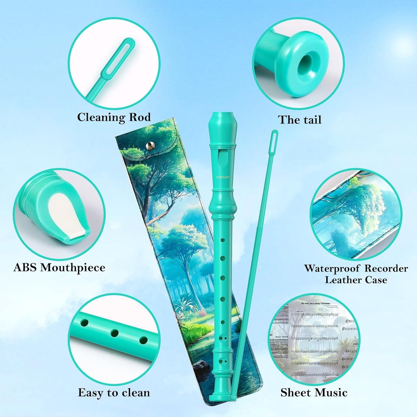 SDREAM Soprano Recorder Instrument for Kids Beginners&Student,8 Hole German Fingering Recorder Flute with Cleaning Rod & Leather Bag (Green)