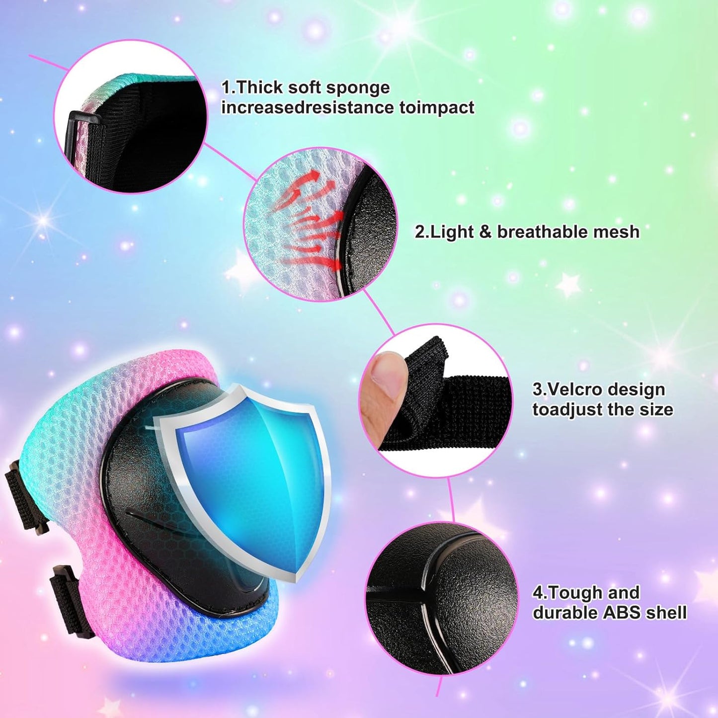 Adjustable Kids Bike Helmet with Knee Pads Elbow Pads Wrist Guards for Age 3-5-8-14+ Youth/Teens,Ventilation Multi-Sport Scooter Roller Skate Rollerblading Skateboarding Climbing Cycling