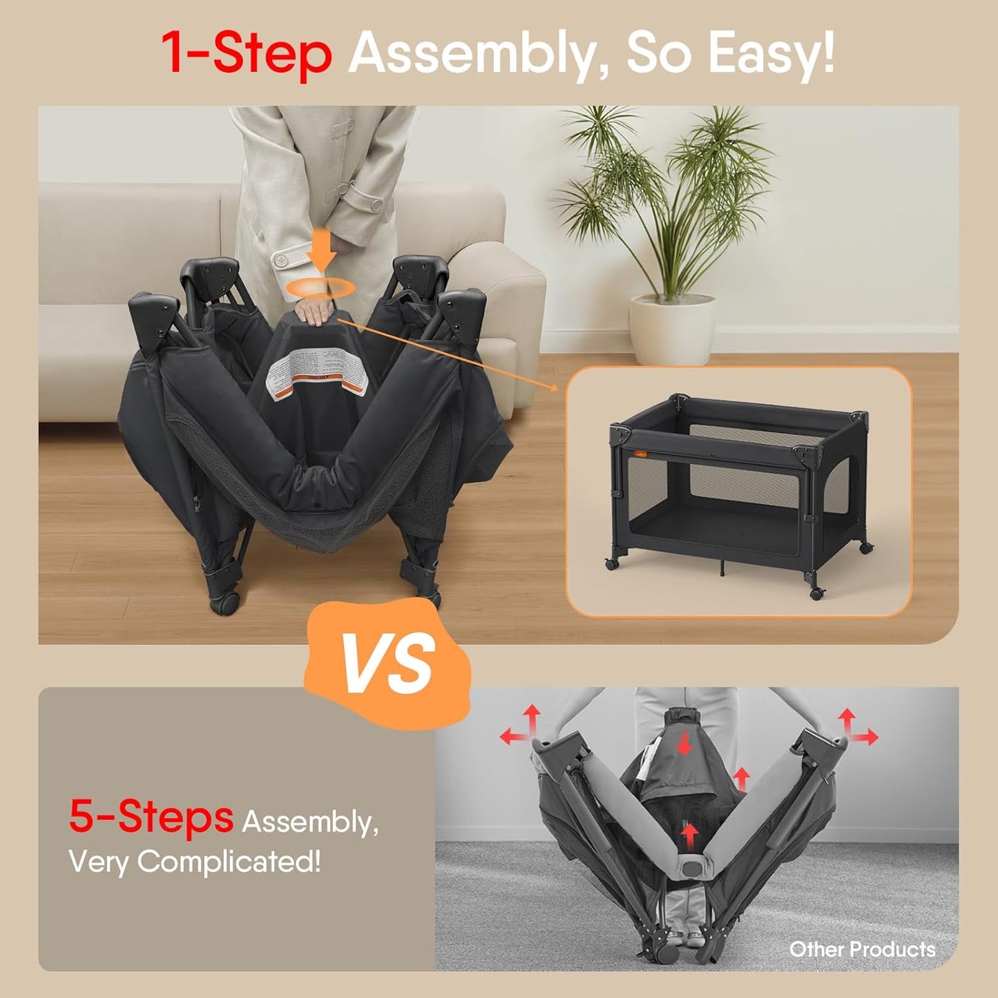 4 in 1 Baby Bassinet, Pack and Play, Bedside Crib Sleeper, Diaper Changer, Quickly Assembled and Folded Portable Crib with Mattress and Mosquito Net, Easy to Carry