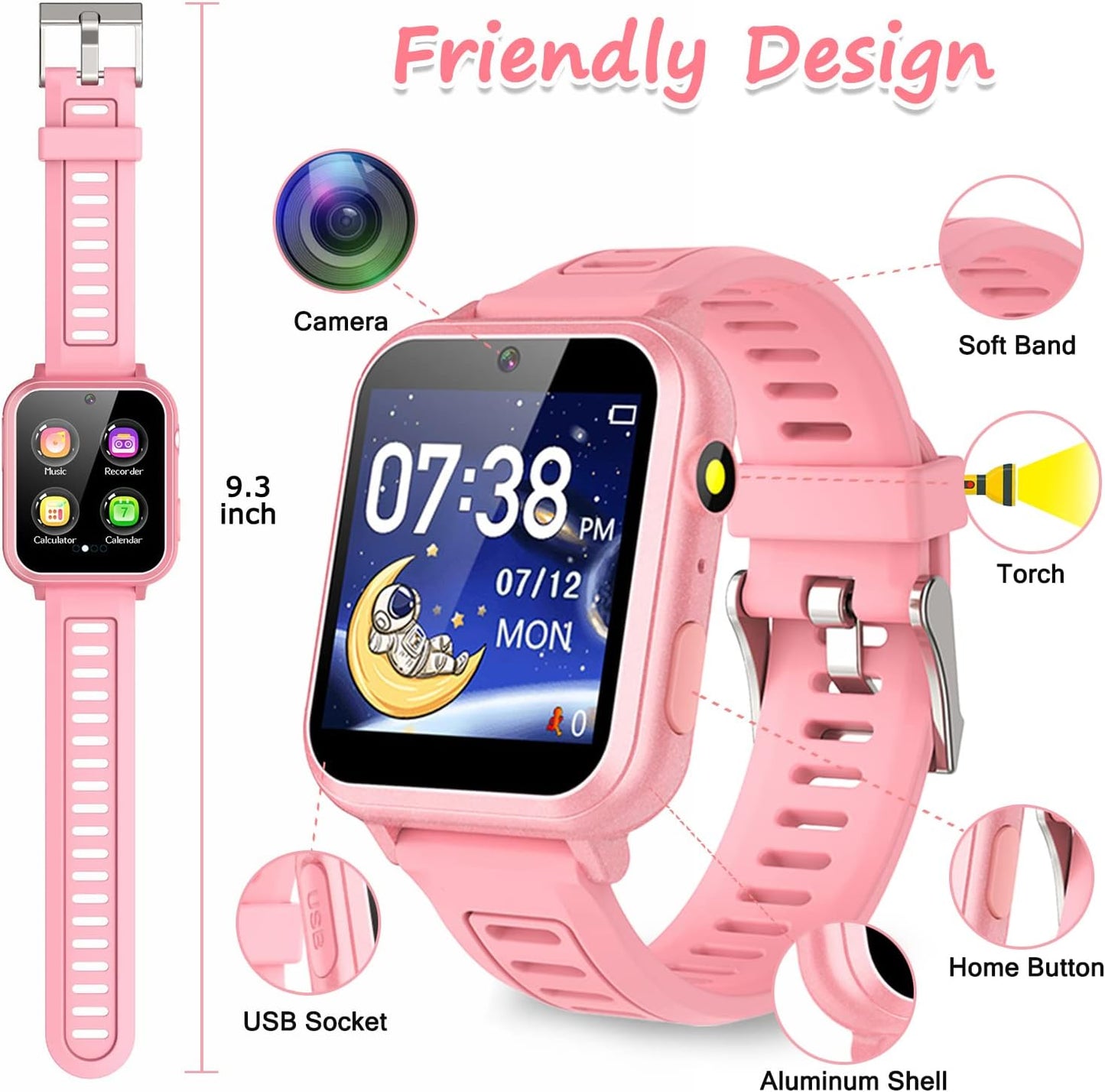 Smart Watch for Kids Gift for Girls Age 5-12, 1.54" Touch Screen Watch with HD Camera Video 24 Games Music Pedometer Flashlight Alarm Clock, Gifts for 7 8 9 10 Year Old Girls Boys