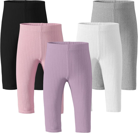 Newborn Toddler Baby Girl Pants Leggings Ribbed Straight Flare Infant Girl Pants Leggings Bell Bottoms 5 Packs