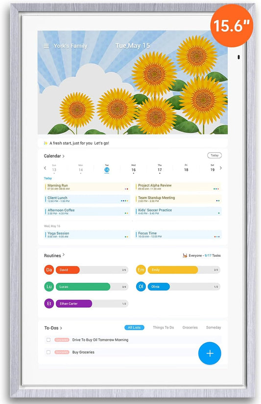 ApoloSign 15.6-inch Digital Calendar: Dual Mode Calendar with Google Play & Multi-calendar Sync, Electronic Planner & Chore Chart, Smart Touchscreen, Interactive Display for Family Schedules (Gray Wood, 15.6")