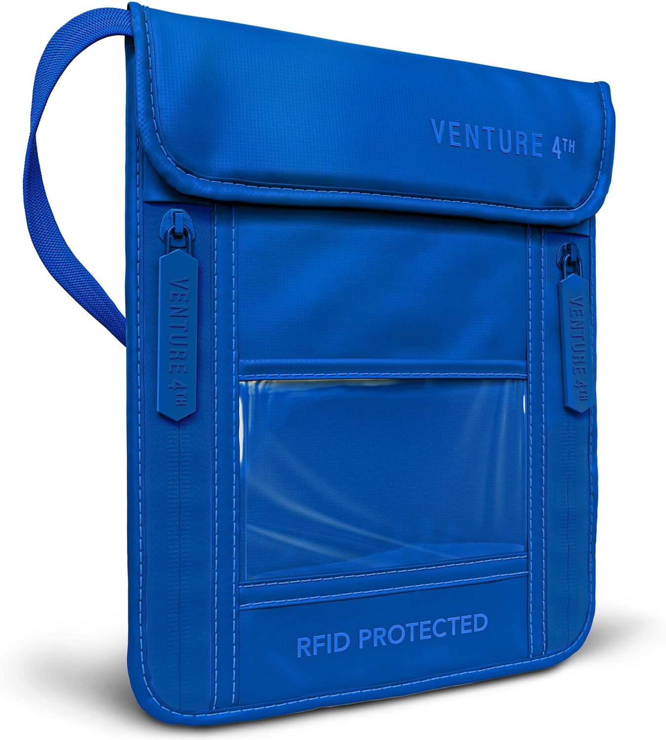 VENTURE 4TH Passport Holder Neck Wallet with RFID Blocking Nylon Lining - Hidden Neck Pouch for Travel (Sleek Blue)