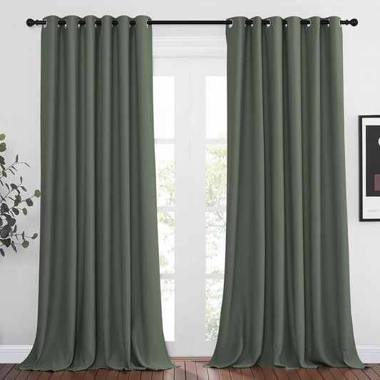 NICETOWN Bedroom Blackout Curtains 95 inch Length - Triple Weave Energy Saving Thermal Insulated Solid Grommet Blackout Draperies for Patio/Hall (1 Pair, 80 inches Wide, Dark Mallard)