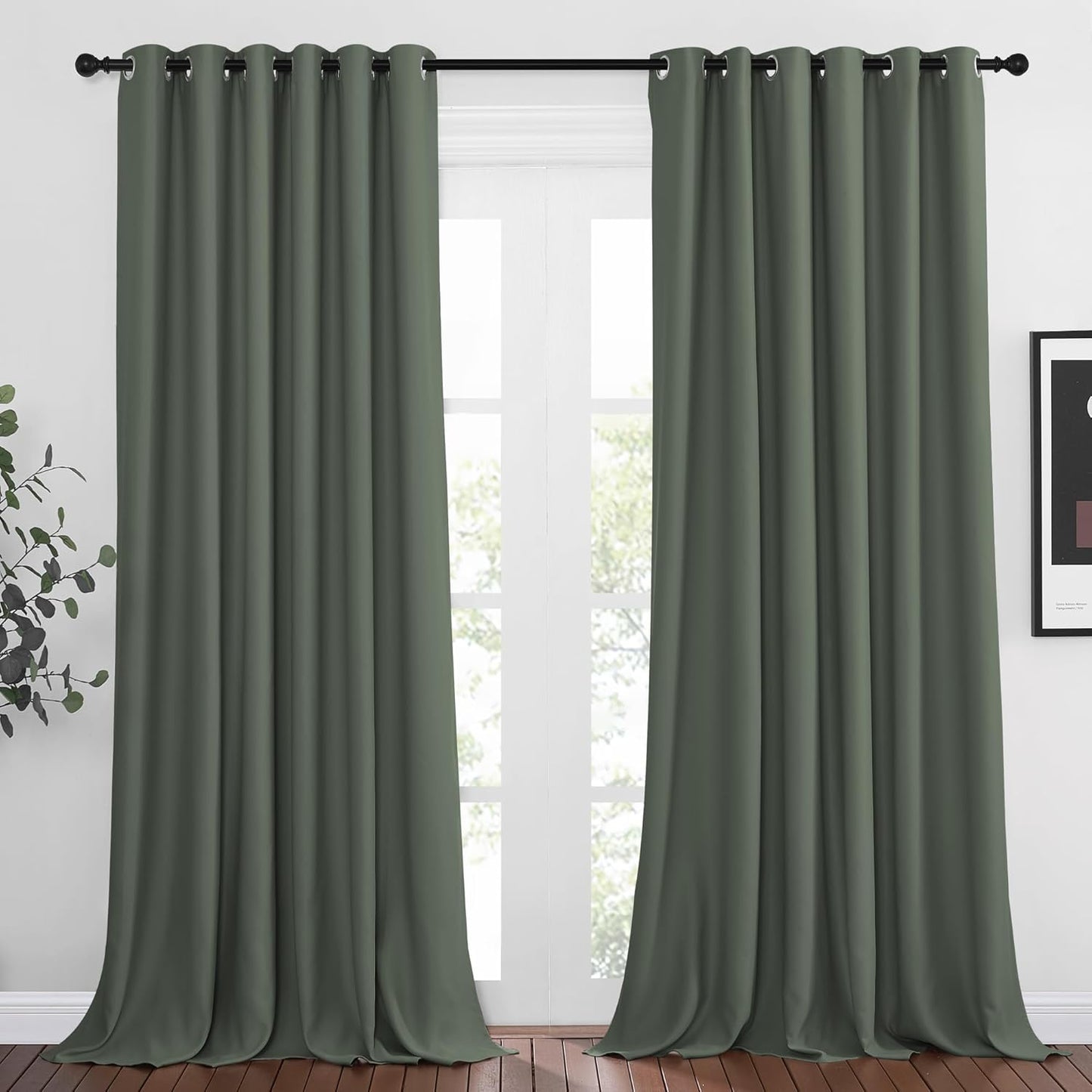 NICETOWN Living Room Window Curtain Drapes Extra Long & Wide - Living Room Panels Grommet Top Window Treatment for Hall & Guest Room (W80 x L108, Dark Mallard, 2 Pieces)