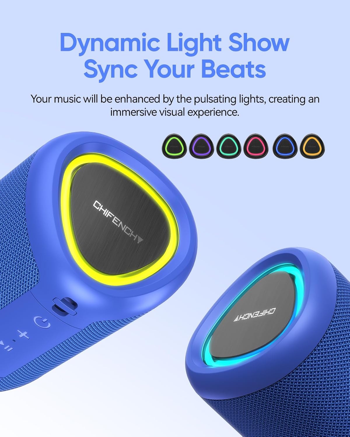 Portable Bluetooth Speaker with Lights, Stocking Stuffers, Powerful Crystal Clear Sound, IPX5 Waterproof, All Day Playtime, BT 5.3, TWS Paring, Small Wireless Speaker for Outdoor, White Elephant Gifts