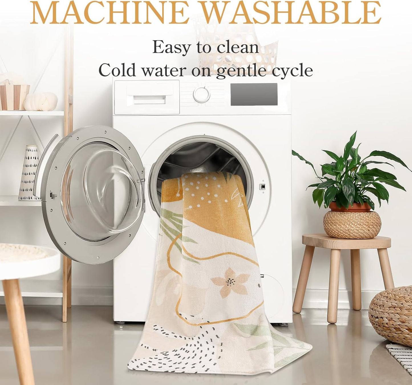 Lahome Boho Round Rug - Circle Rug 3Ft Washable Non-Slip Ultra-Thin Round Entryway Rug Throw Soft Small Circle Area Rug for Bathroom, Botanical Print Circular Rugs for Bedroom Nursery Kids Room Sofa