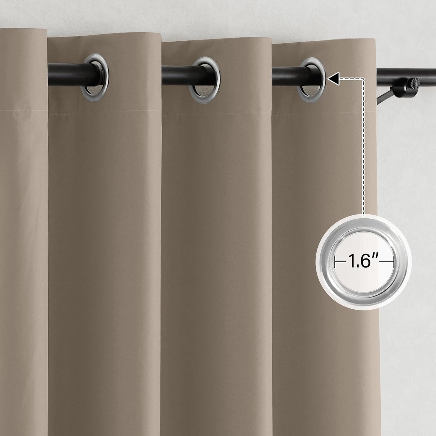 NICETOWN 100% Blackout Tan Curtains 96 inch Long, Grommet Thermal Insulated Portable Travel Blackout Window Treatment Easy to Install for Living Room/Bedroom, W52 x L96, 2 Panels