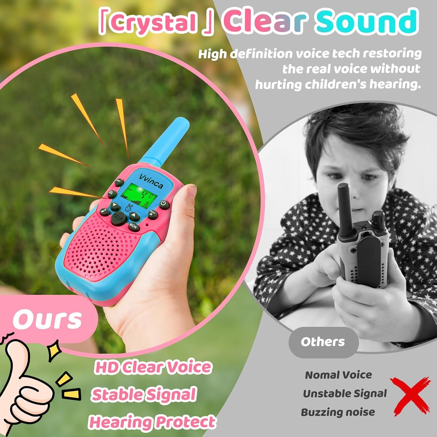 Vvinca Toys for 3-12 Year Old Girls, Rechargeable Walkie Talkies for Kids 22 Channels 2 Way Kids Walkie Talkie with Flashlight for Camping Hiking Indoor Outdoor 3 4 5 6-12 Boy Girl Birthday Gifts Pink