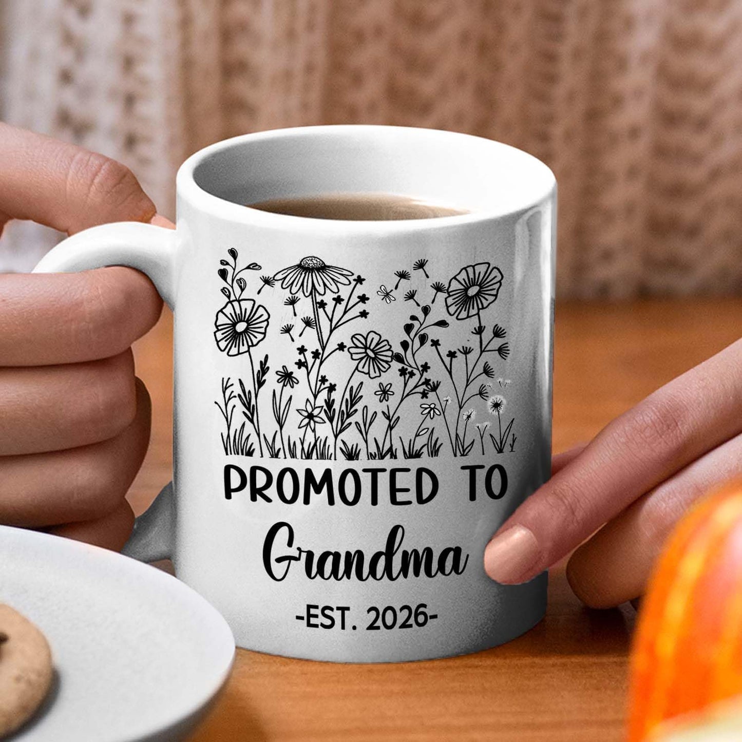 Customized Promoted To Grandma Accent Mug, New Grandma Pregnancy Announcement White Coffee Cup 11 15 Oz, Personalized Grandmother EST 2026 Ceramic Coffee Mug Gift For New Grandmother Nana Gigi Mimi