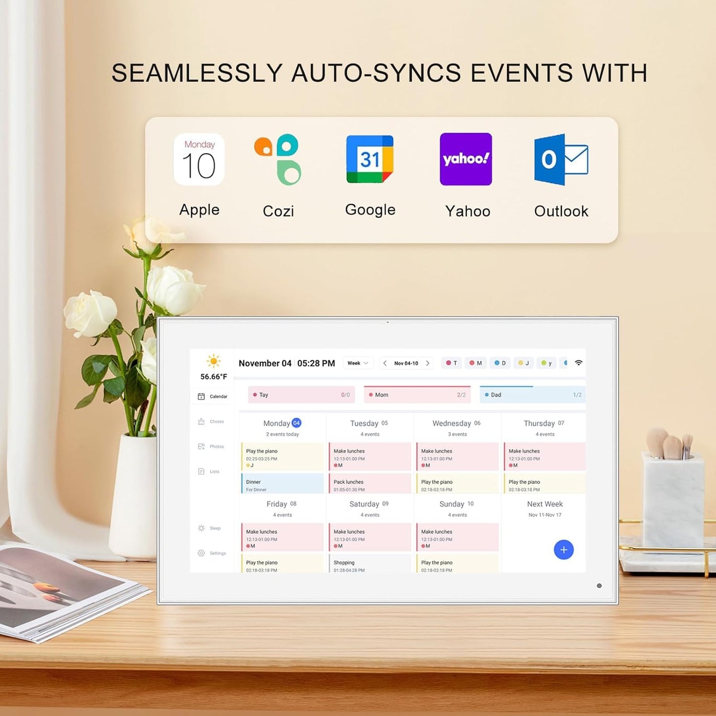 15.6 Inch Smart Digital Calendar Wall Planner & Chore Chart, IPS FHD 1920x1080 Touchscreen Interactive Display for Family Schedules, Streamline Household Organization